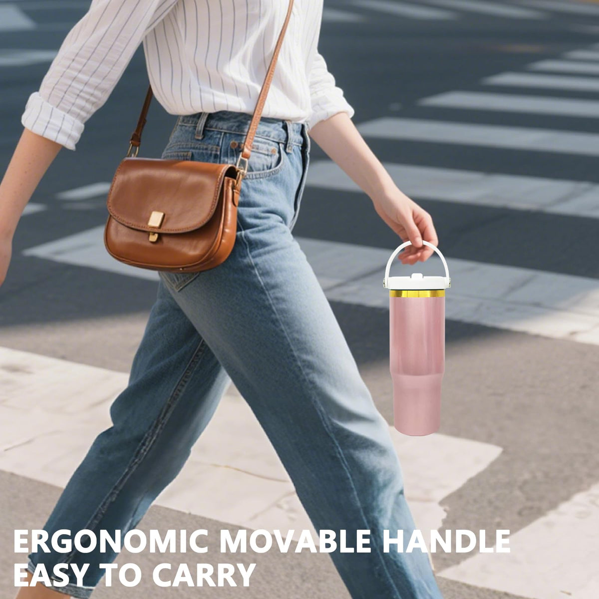30 oz Tumbler Bulk with Top Handle and Flip Straw RoseGold (4 Count)