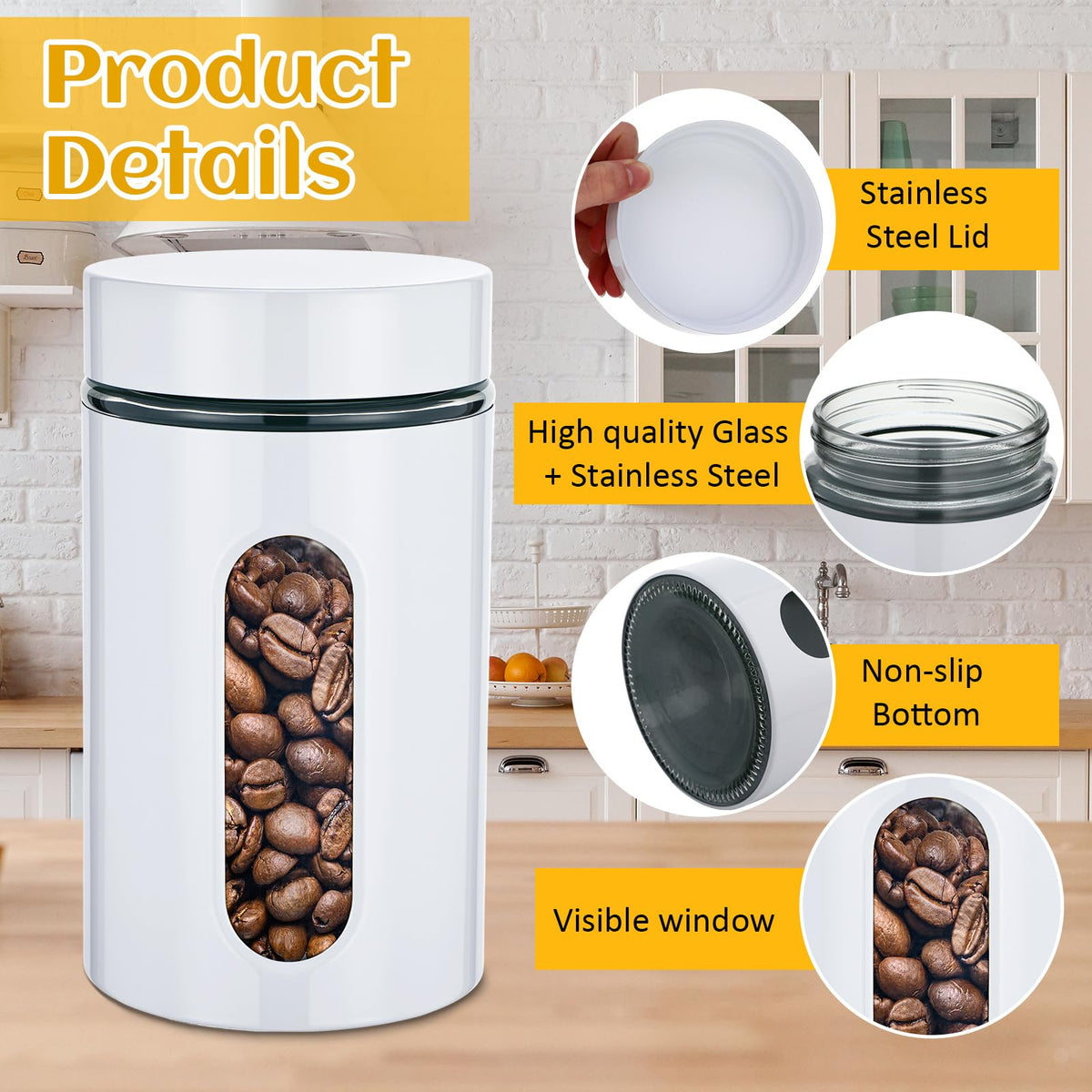 6 Pack 32 oz Airtight Stainless Steel Kitchen Canisters (6 Count)