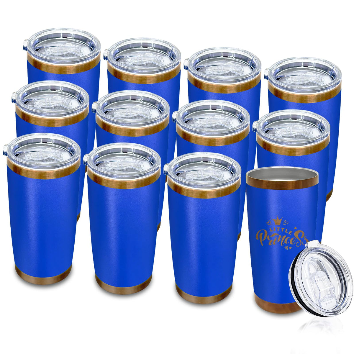20 oz Insulated Tumblers Bulk With Lid and Straw Cobalt Blue (12 Count)