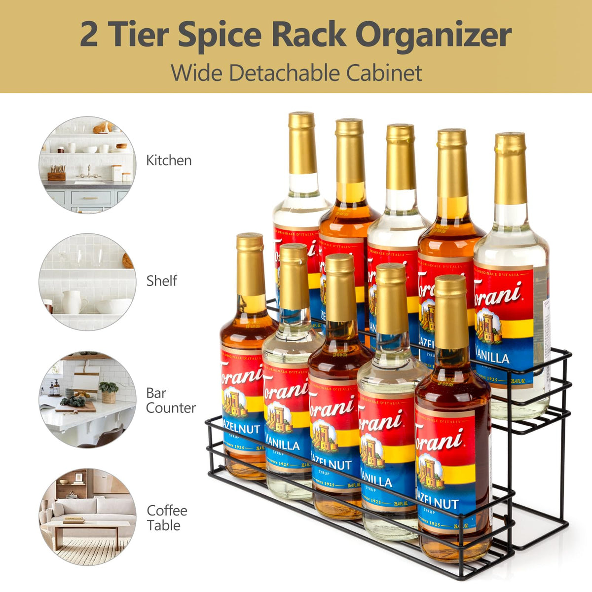 10 Bottle Capacity Coffee Syrup Organizer 2 Tier Coffee Syrup Stand Shelf for Coffee Bar Kitchen Small Wine Rack for Bar Family Storage for Syrup Wine Dressing (10 Count)