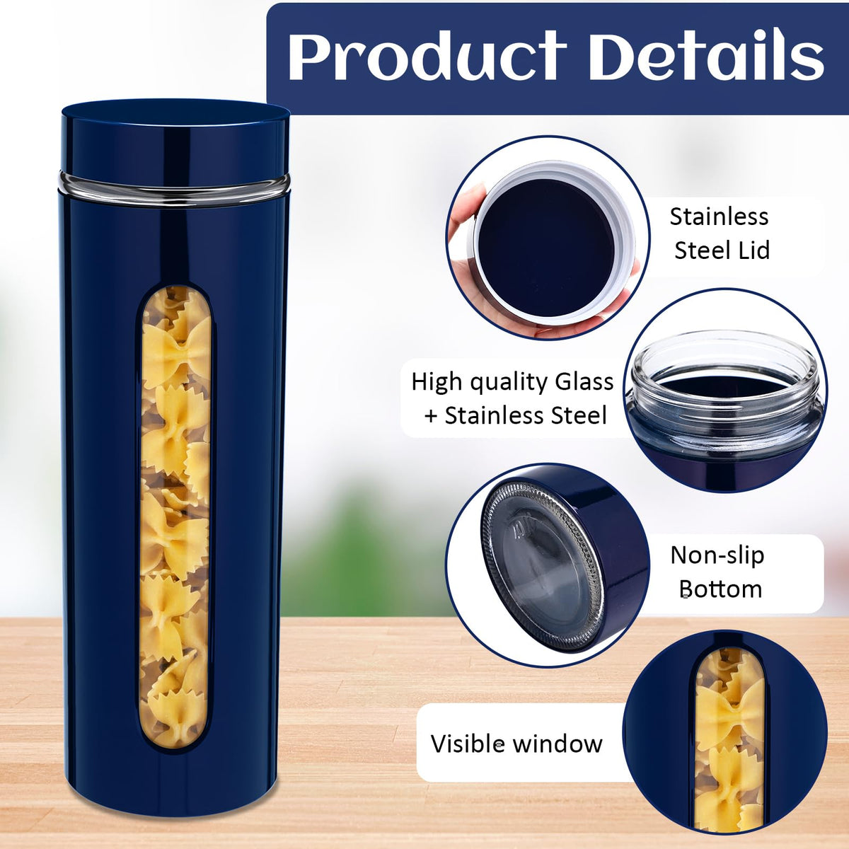 6 Pack 60 oz Airtight Stainless Steel Kitchen Canisters (6 Count)