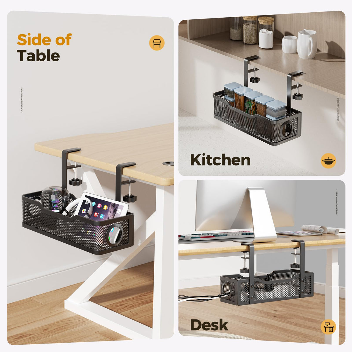 2 Pack Under Desk Cable Management Box Black (2 Count)