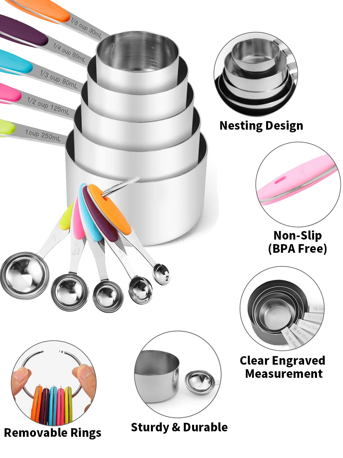 Stainless Steel Measuring Cups and Spoons Set of 10 Piece