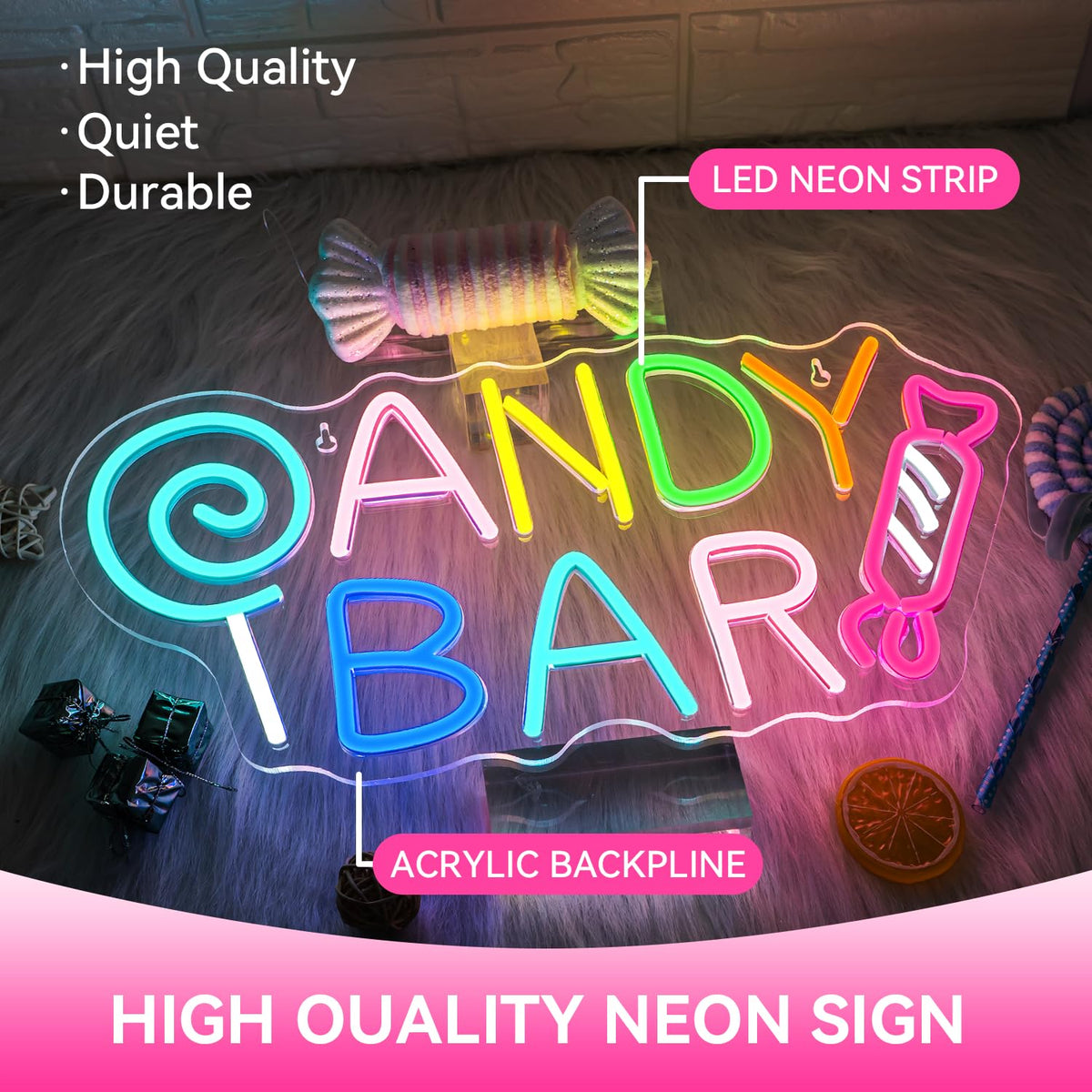 Candy Bar Neon Sign Skittles LED Night Light Decoration for Lollipop Store