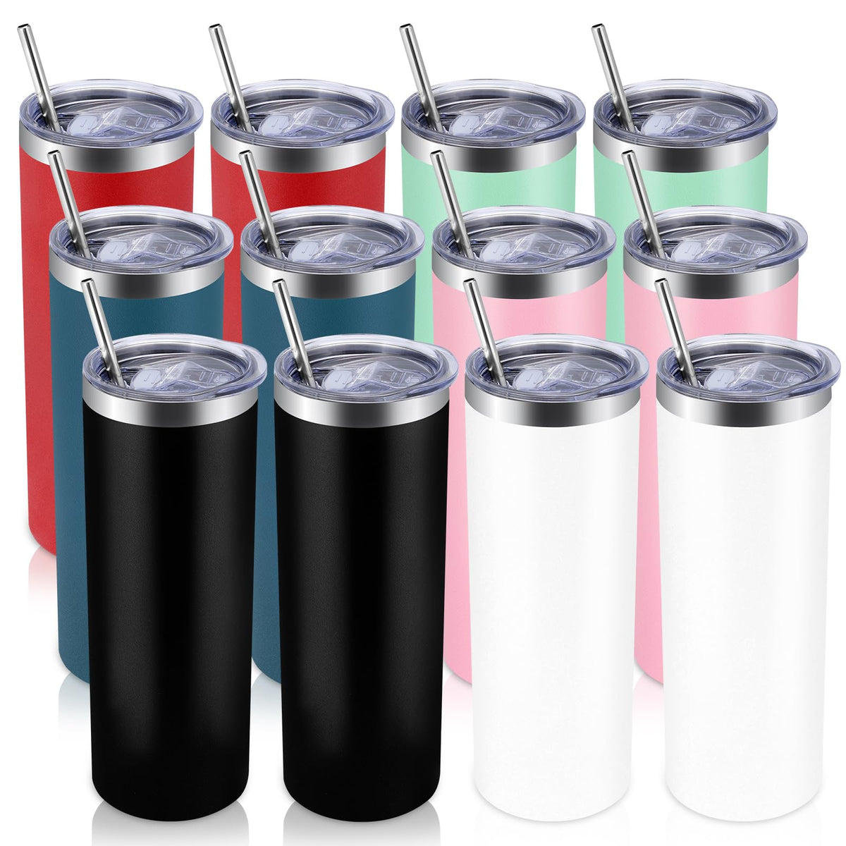 12 Pack Skinny Tumblers with Lid and Straw
