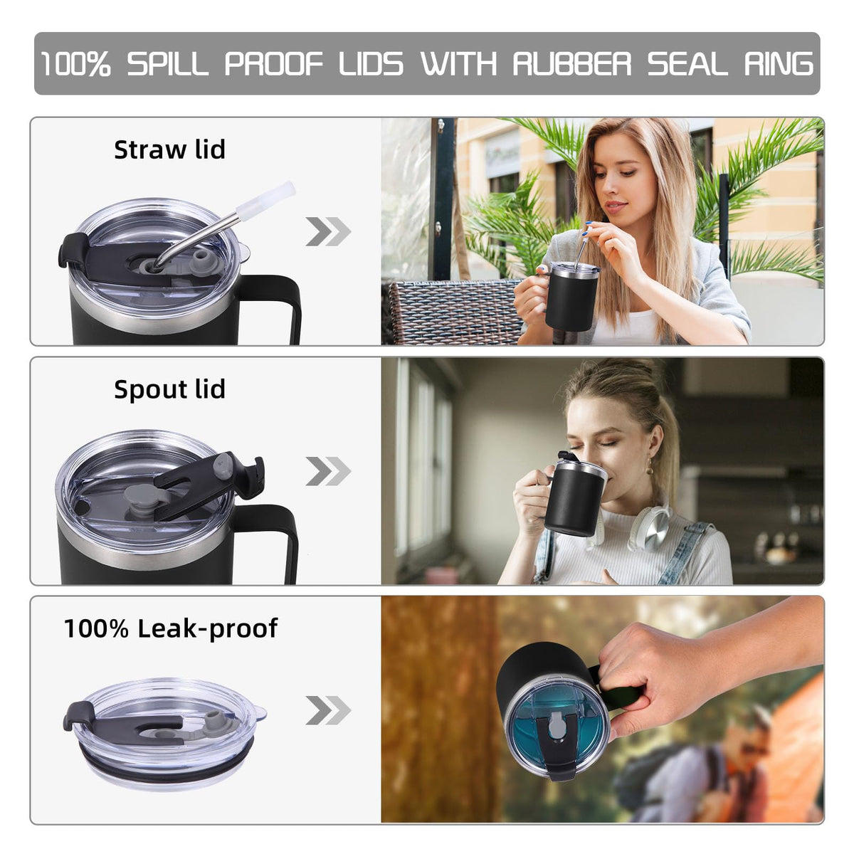 12oz Insulated Leakproof Coffee Mug with Flip & Straw Lid Bulk 8 Pack (8 Count)
