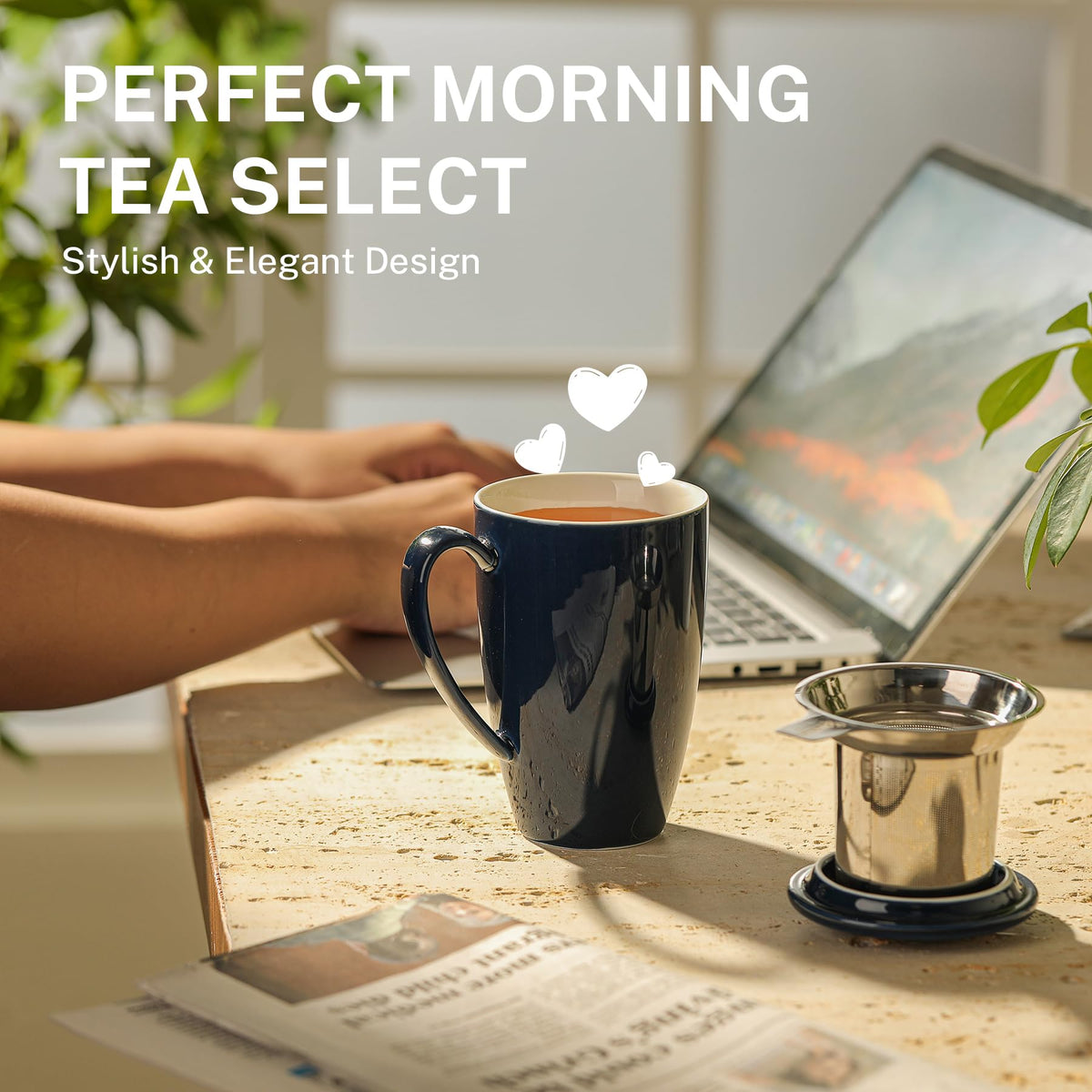 15oz Ceramic Tea Cup with Infuser and Lid