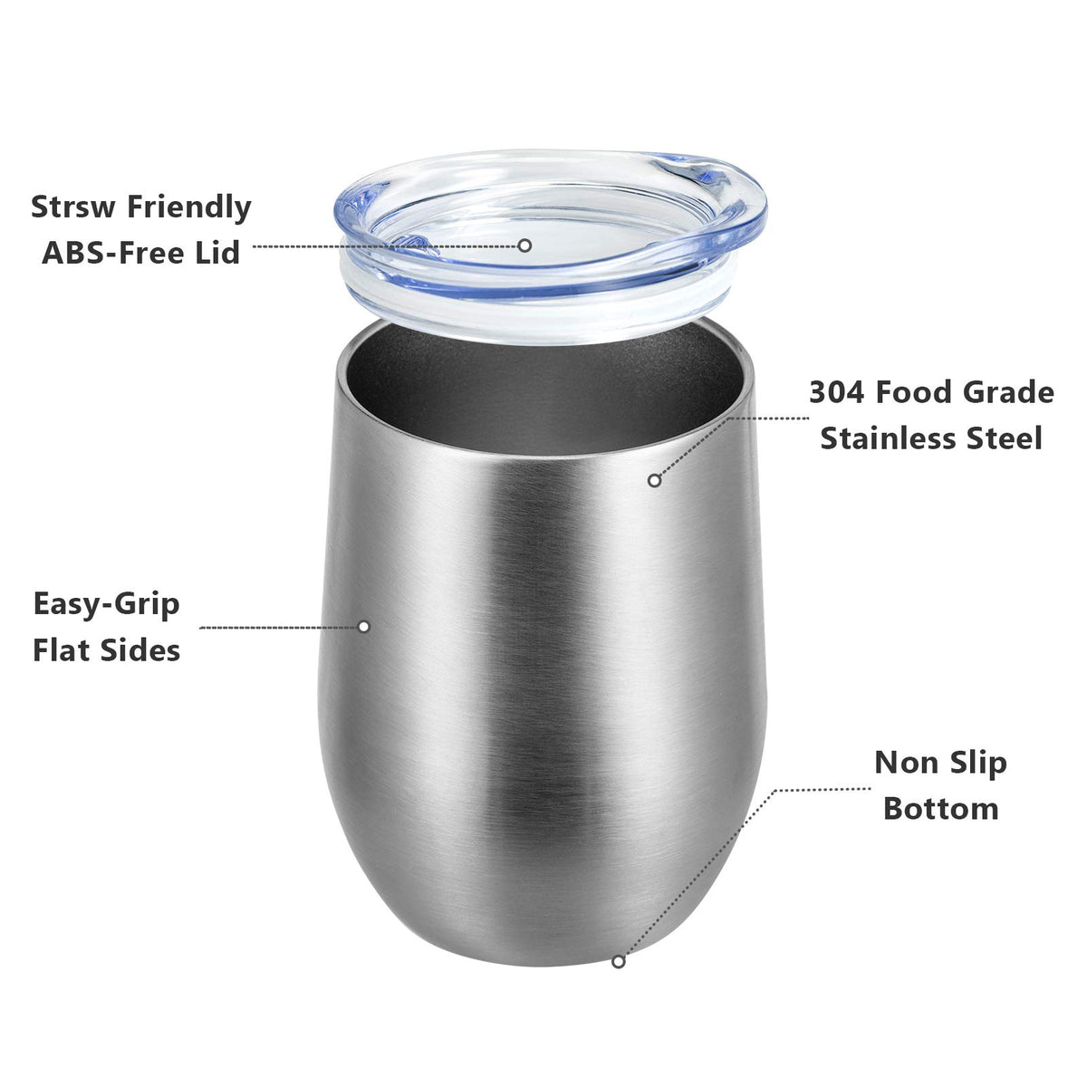 Stemless 12oz Wine Tumbler Glasses with Lid