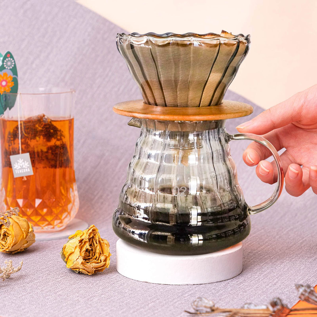 Pour Over Coffee Maker Set with Black Gooseneck Kettle