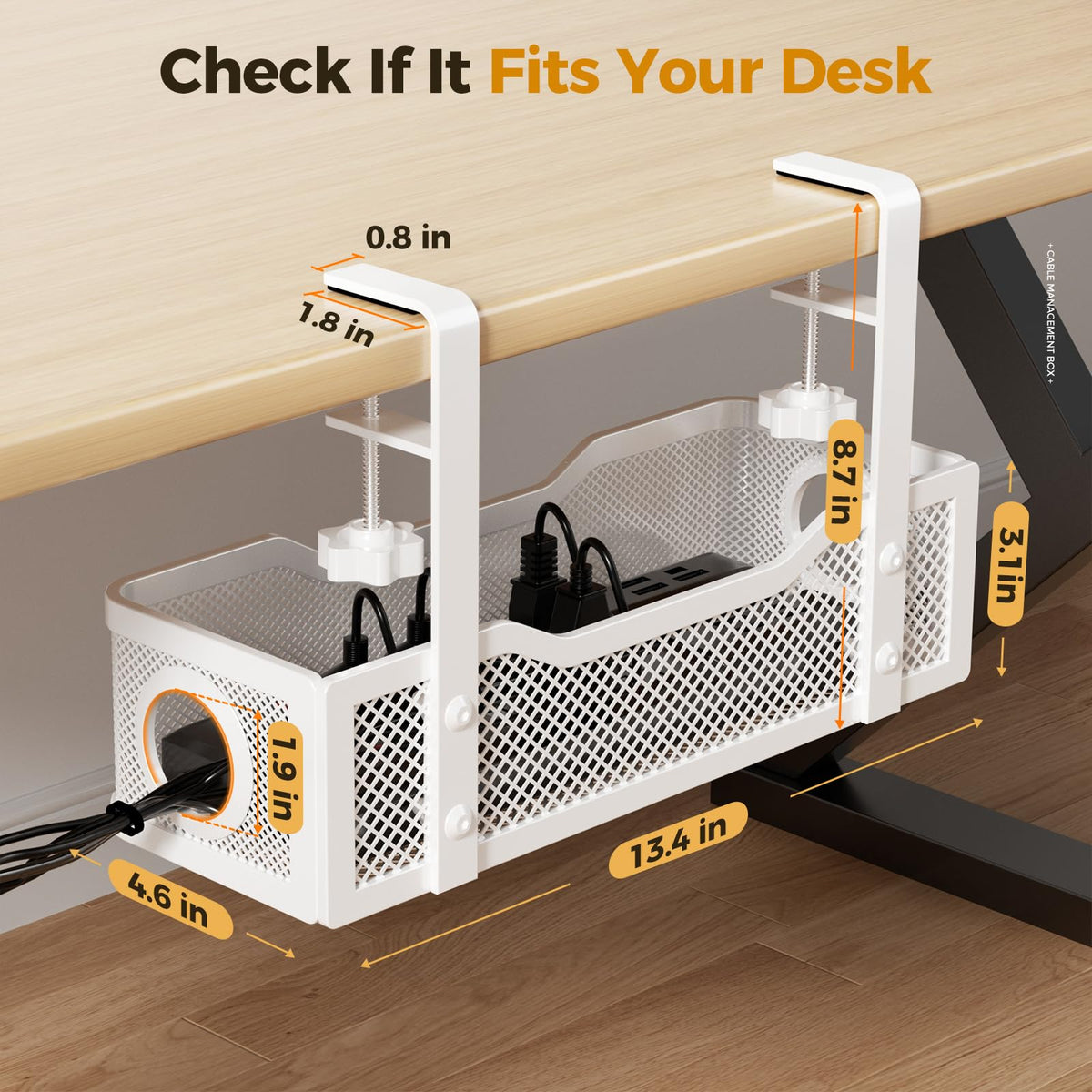 2 Pack Under Desk Cable Management Box White (2 Count)