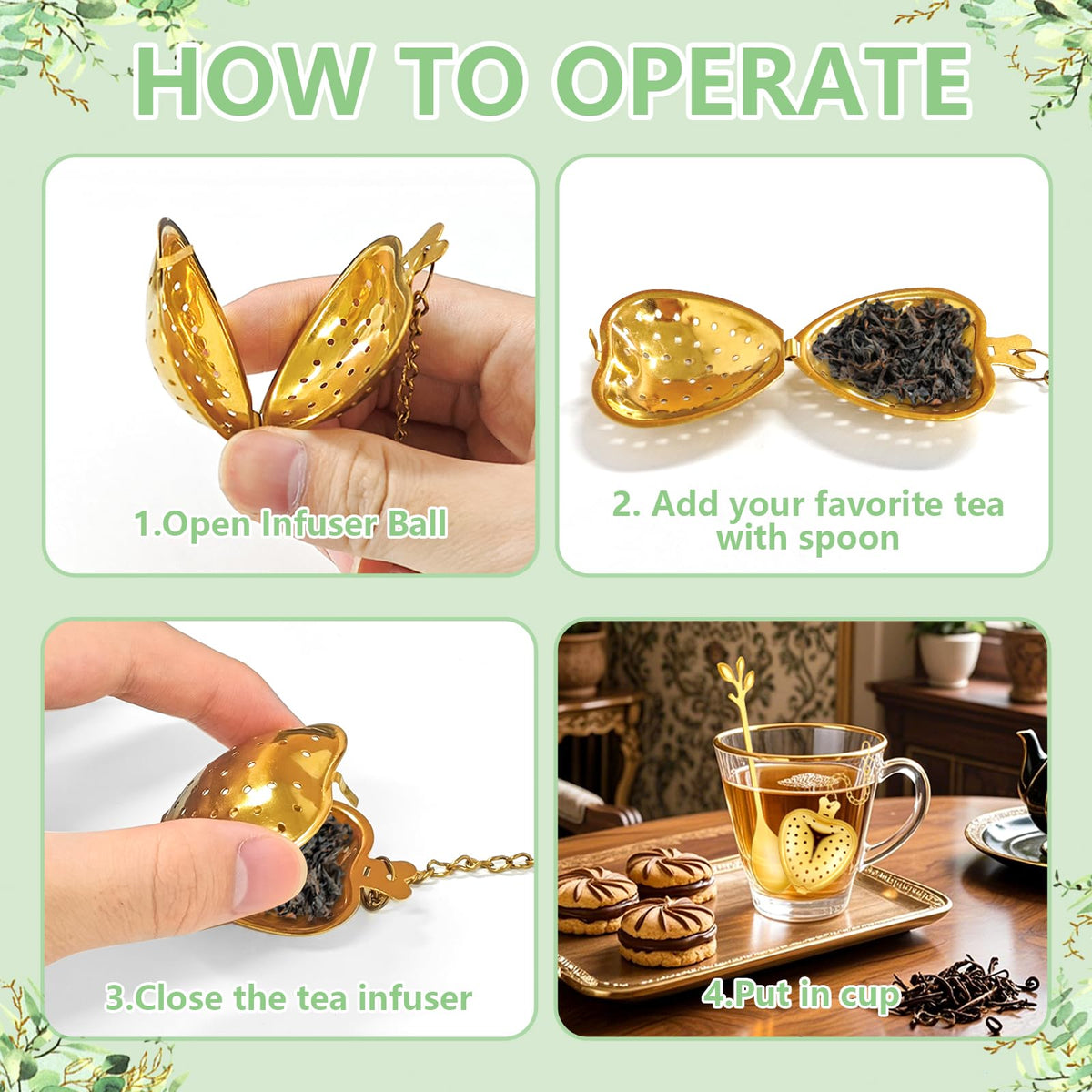 30 Sets Bridal Shower Tea Party Favor for Guests Leaf Tea Spoon Heart Tea Infuser for Loose Leaf Tea Steeper with Thank You Card Organza Bags for Wedding Gift Souvenirs Decoration
