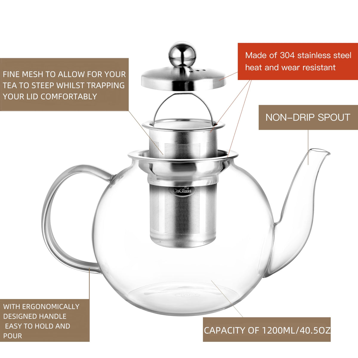 40oz Glass Teapot with Removable Infuser