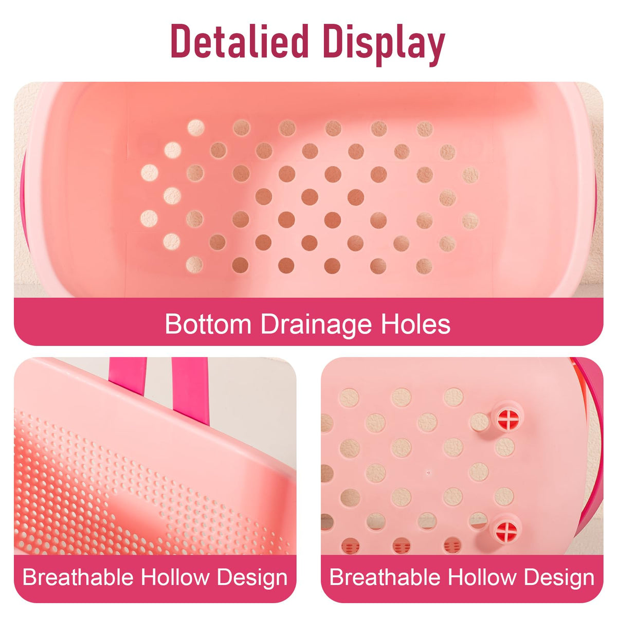 Portable Shower Caddy Basket with Handles Plastic Storage Basket Light Pink
