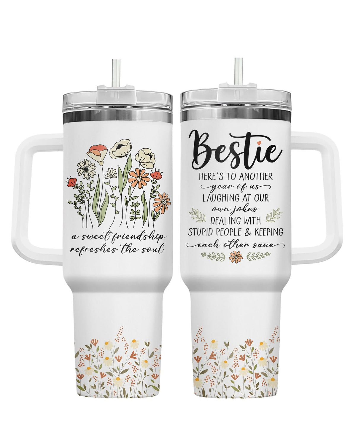 Floral Bestie Sweet 40 oz Tumbler with Handle