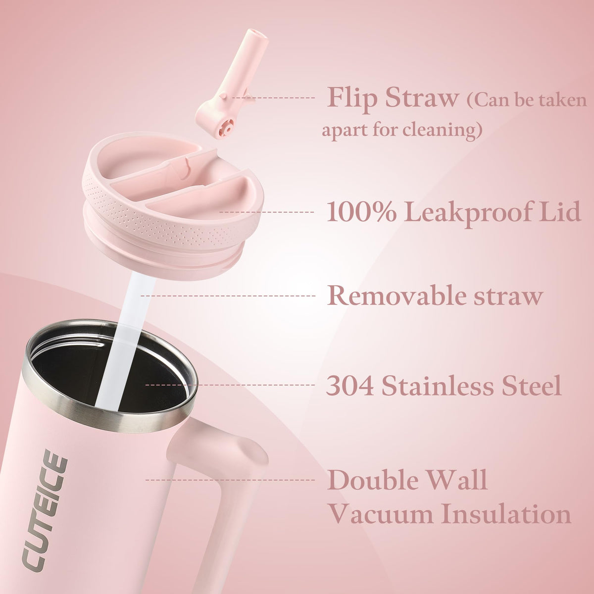30 oz Pink Insulated Coffee Tumbler with Handle and Flip Straw 100% Leakproof Stainless Steel Iced Travel Coffee Cup with Lid Vacuum Cold Beverages Water Bottle Car Office Gifts for Women Men