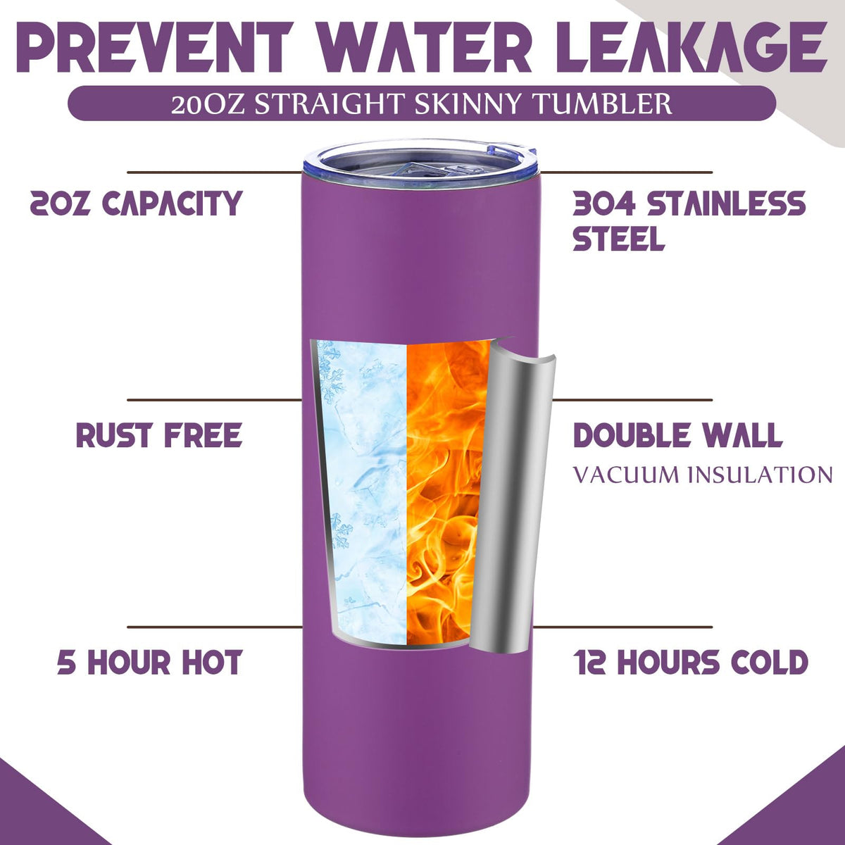8 Pcs Purple Tumbler 20oz Travel Coffee Mugs with Lid and Straw Insulated Stainless Steel Tumblers Double Wall Vacuum Skinny Water Bottle for Coffee Beverage Hot & Iced Drinks (8 Count)