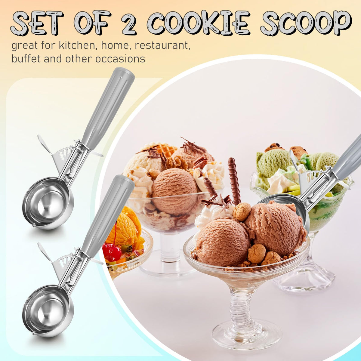 2 Pcs Ice Cream Scooper with Trigger (2 Count)