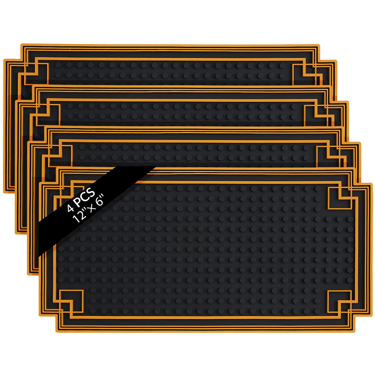 4 Pcs Bar Mat 12 x 6 Inch Non Slip Rubber Mat with Gold Border Durable Stylish Spill Cocktail Service Coffee Mats for Restaurants Barbershop Clippers Bartending (4 Count)