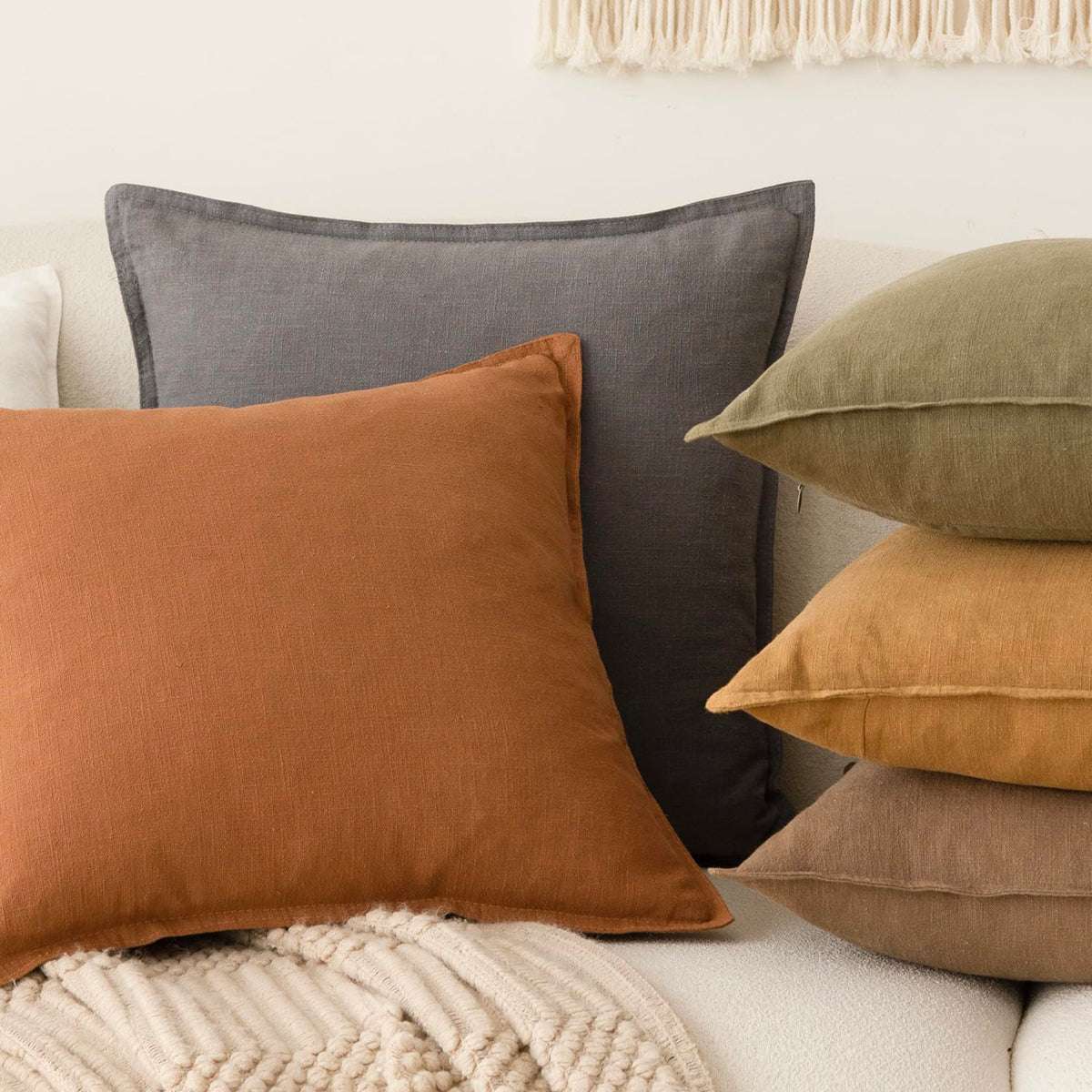 Pack of 2 Decorative Linen Solid Throw Pillow Covers Soft Accent Square Cushion Case Boho Farmhouse Pillowcase for Chair Couch Sofa Bedroom Living Room Home Decor 26 x 26 Inch Grey (2 Count)