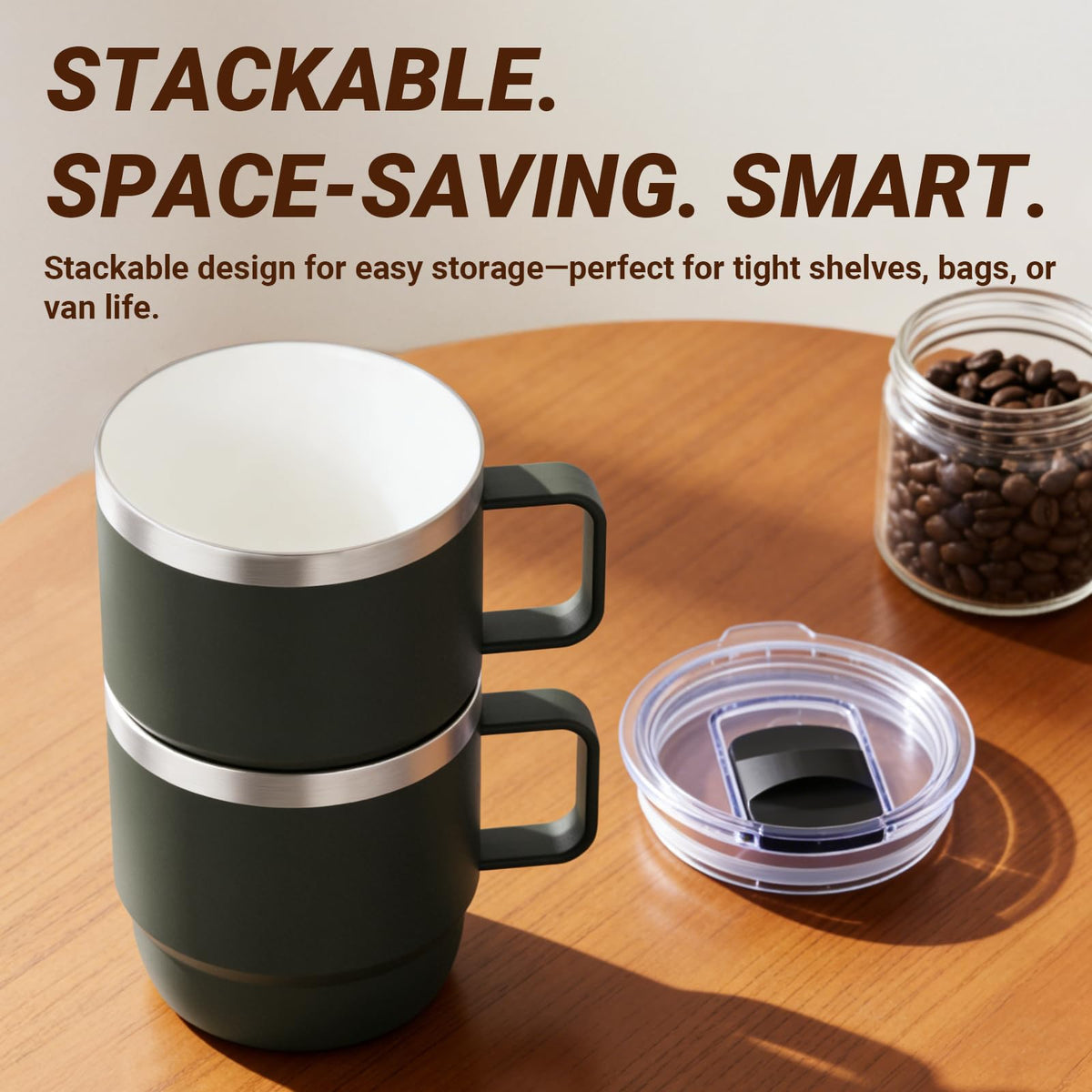 8 oz Small Coffee Mug with Magnetic Sliding Lid & Handle (2 Count)