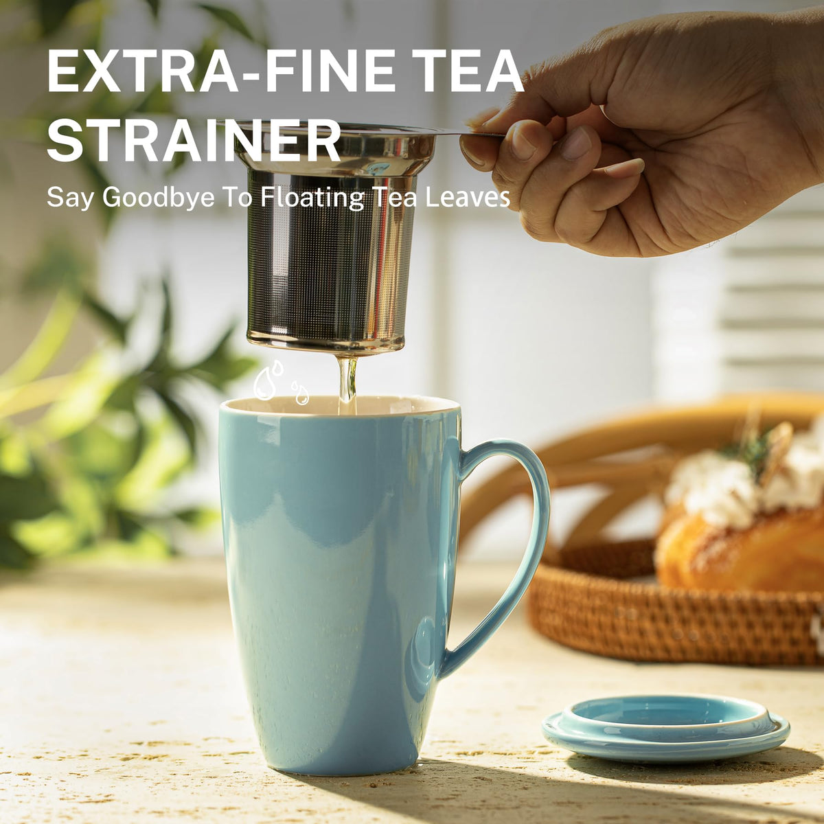 15oz Porcelain Tea Mug with Infuser and Lid
