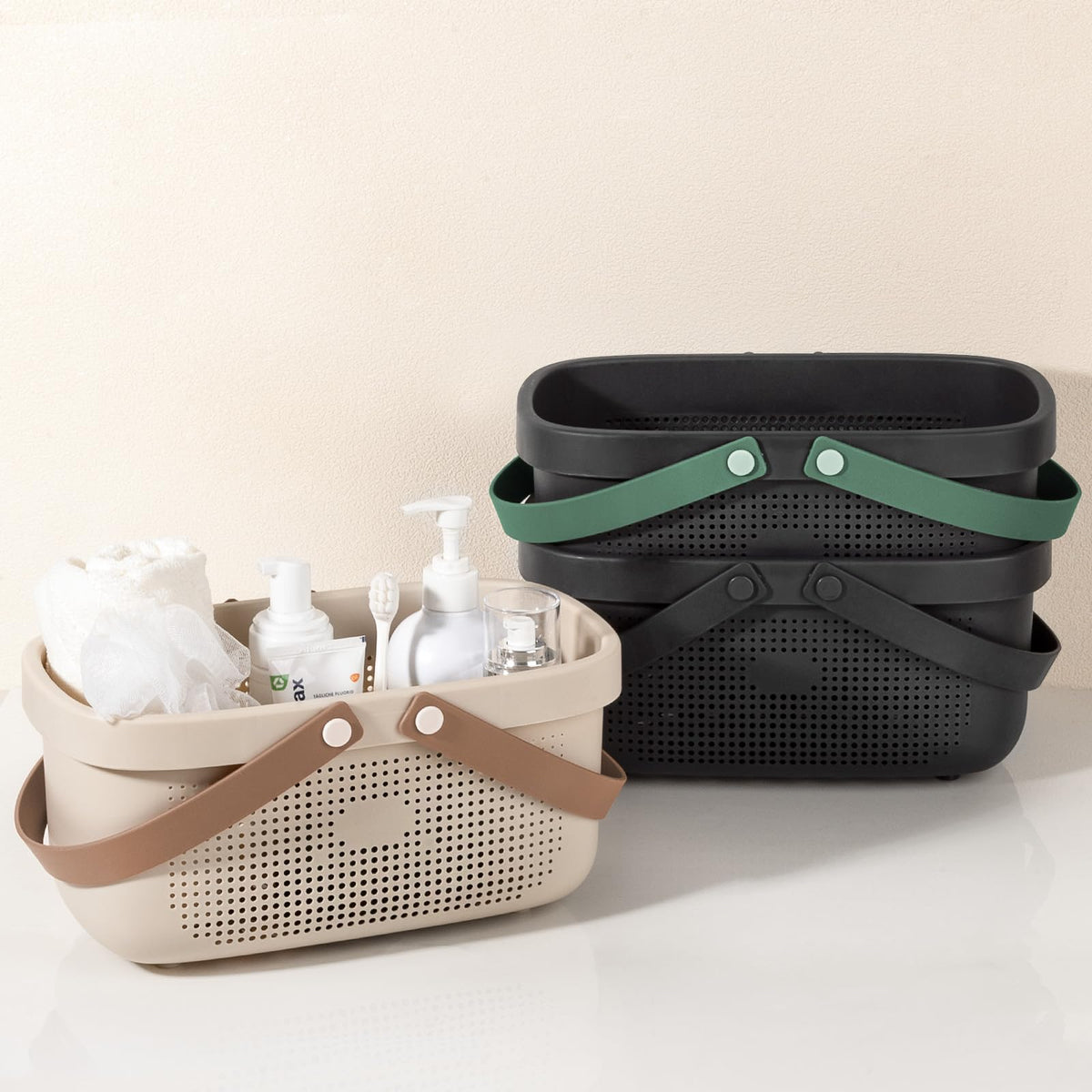 Portable Shower Caddy Basket with Handles Plastic Storage Basket Beige