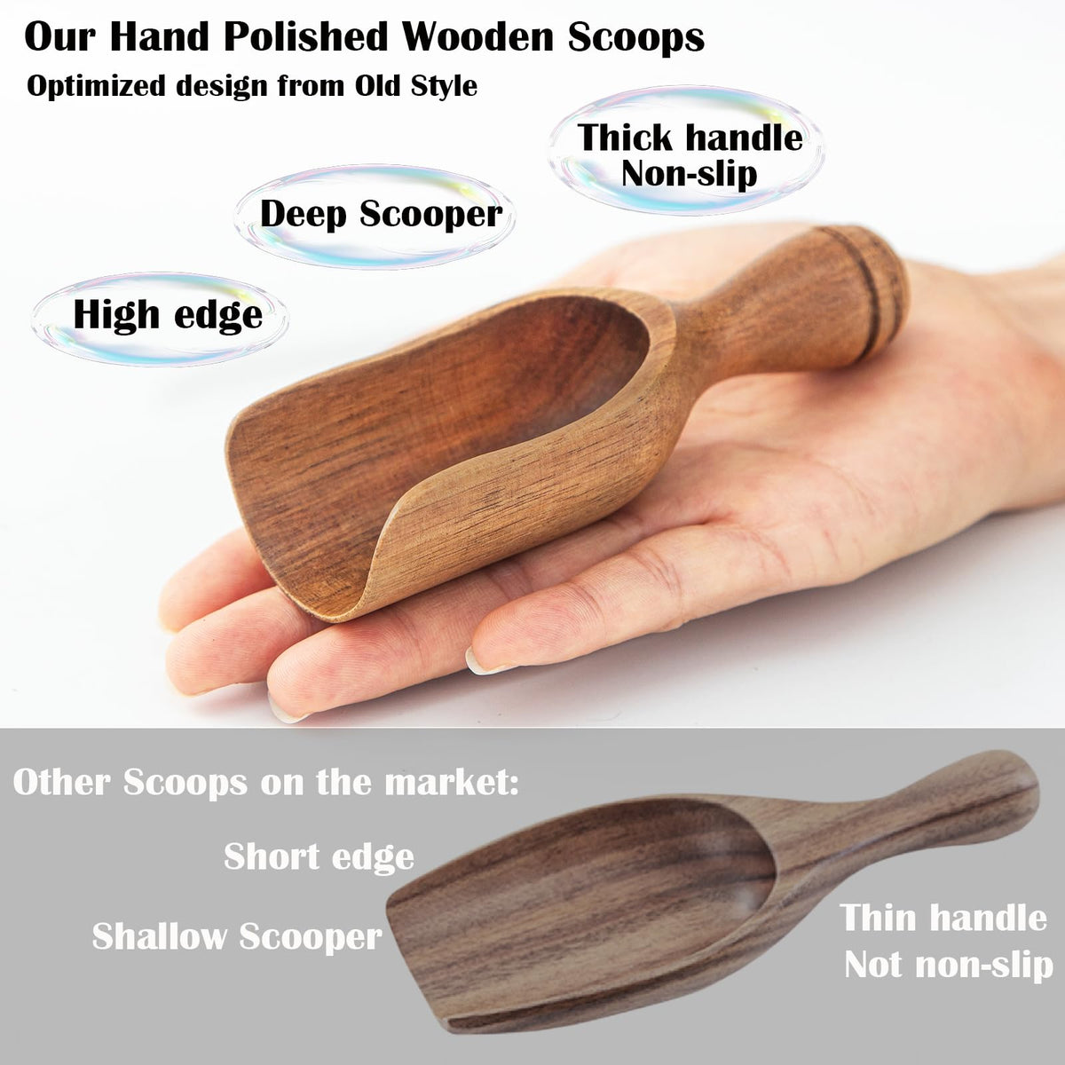 Wooden Scoops for Canisters 4PCS Wooden Scoop for Jars 4.9″Med (4 Count)