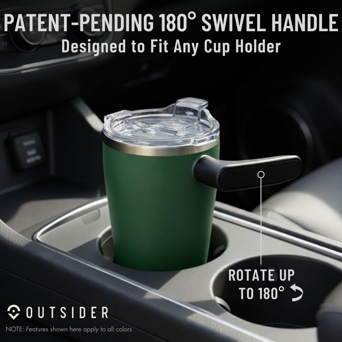 The AM 17 oz Stainless Steel Vacuum Insulated Coffee Mug with 180° Rotating Swivel Handle and Lockable Spill Proof Lid