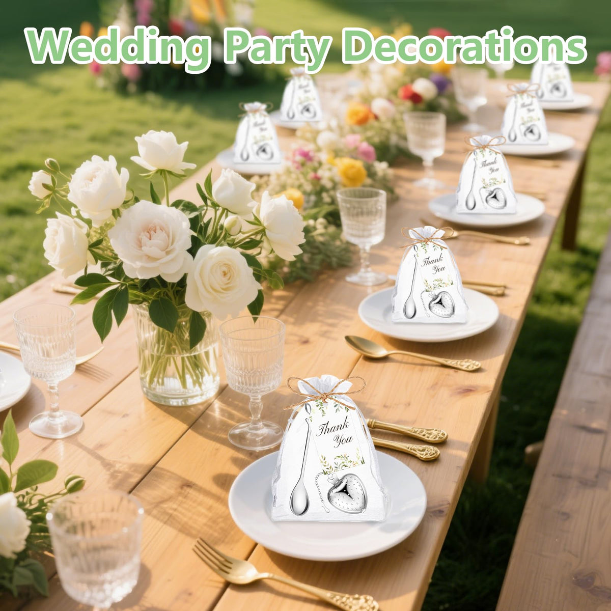 30 Sets Bridal Shower Tea Party Favor for Guests Leaf Tea Spoon Heart Tea Infuser for Loose Leaf Tea Steeper with Thank You Card Organza Bags for Wedding Gift Souvenirs Decoration