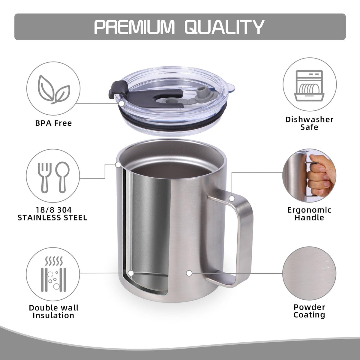 12oz Insulated Leakproof Coffee Mug with Flip & Straw Lid Bulk 4 Pack (4 Count)
