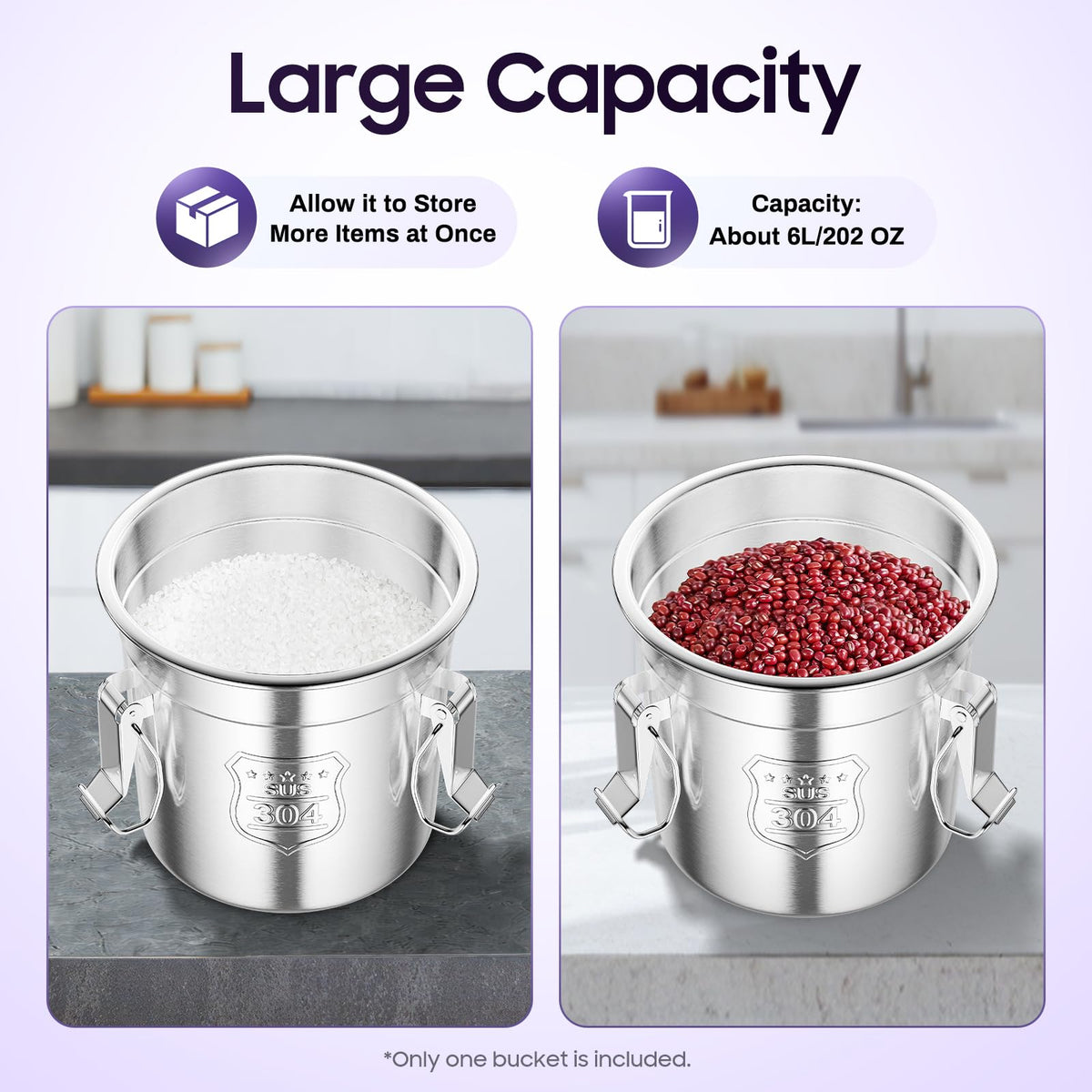 6L Stainless Steel Airtight Canister Rice Cereal Grain Canisters Container Food Oil Sugar Milk Storage Bucket w