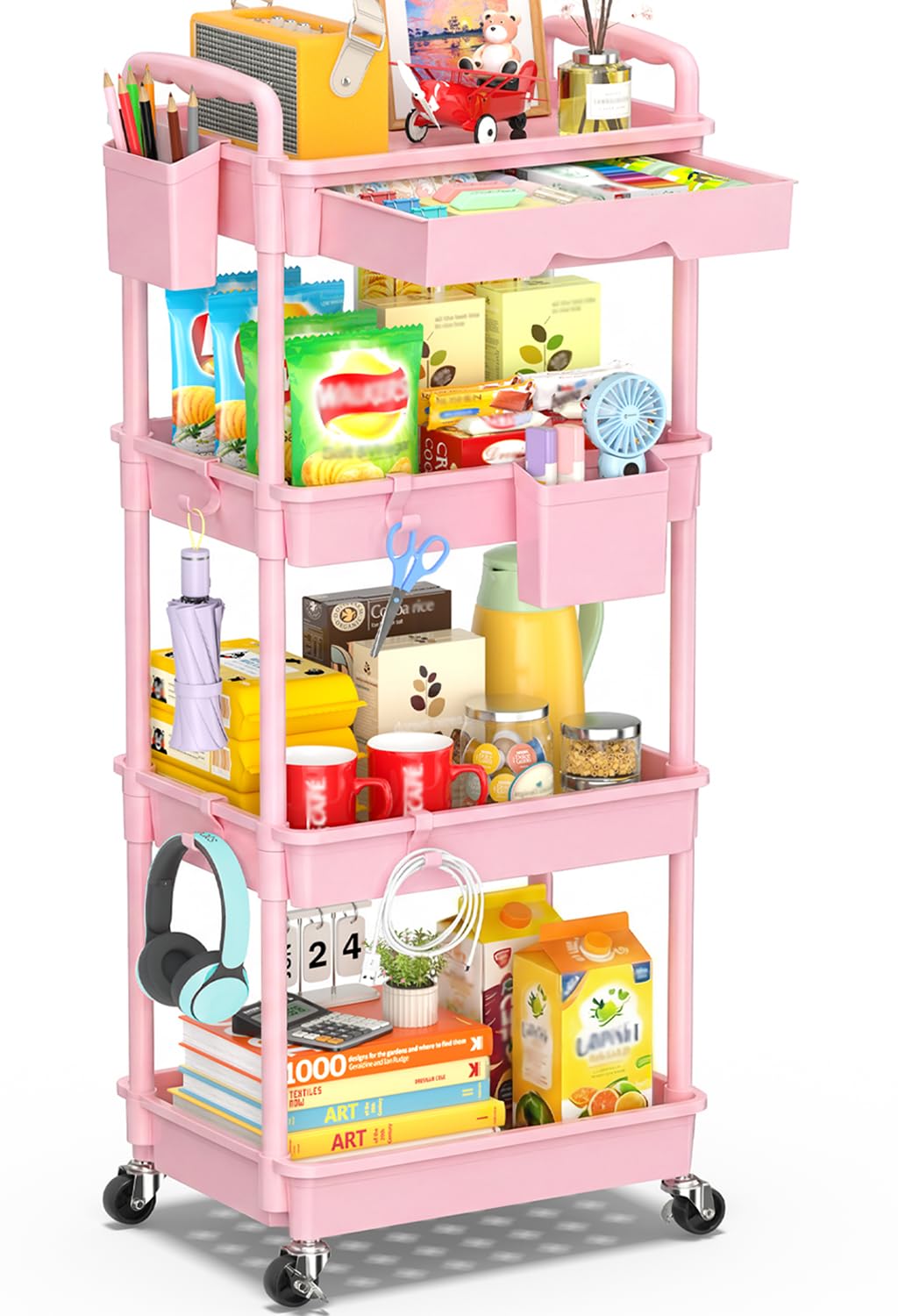 4 Tier Rolling Cart with Drawer