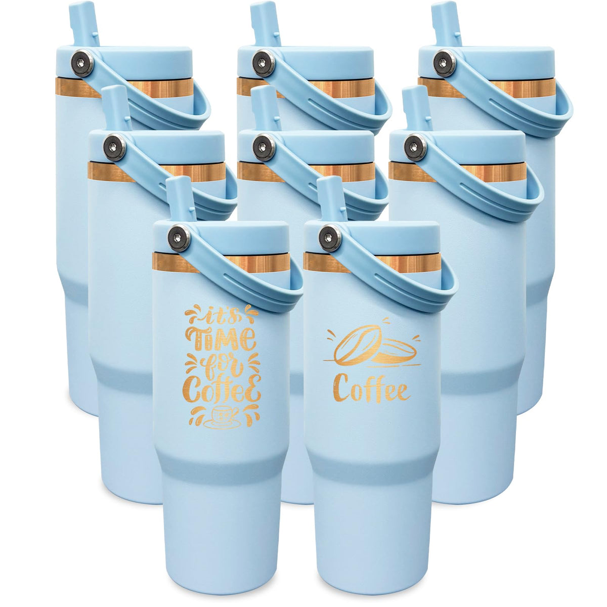 30 oz Tumbler Bulk with Top Handle and Flip Straw LightBlue (8 Count)