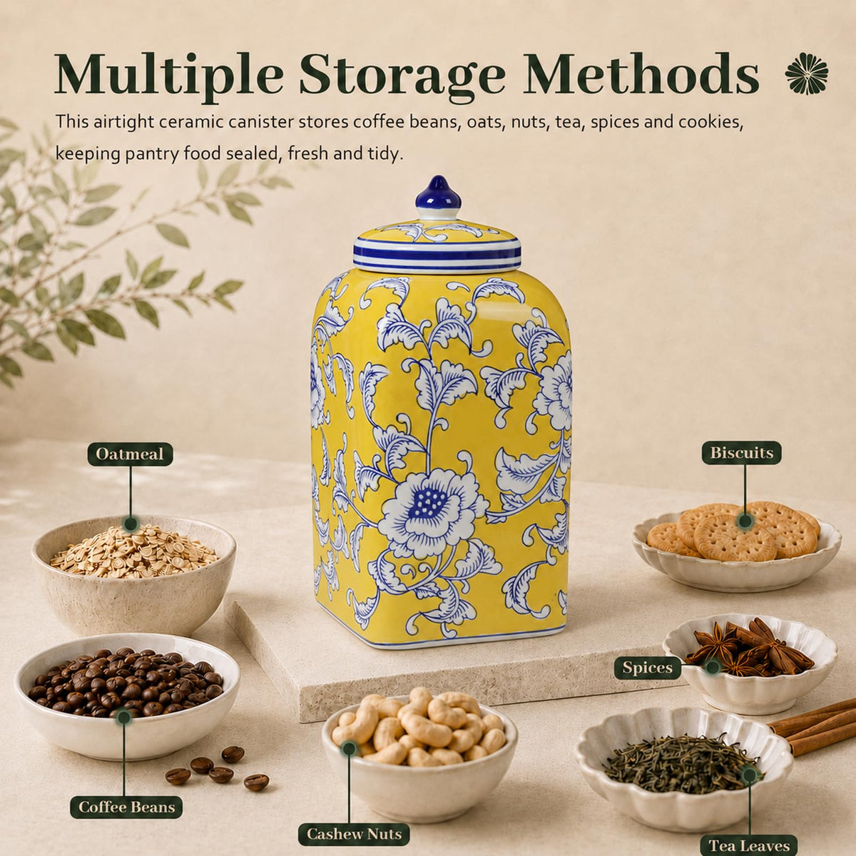 12.5" H Ceramic Kitchen Canisters for Countertop