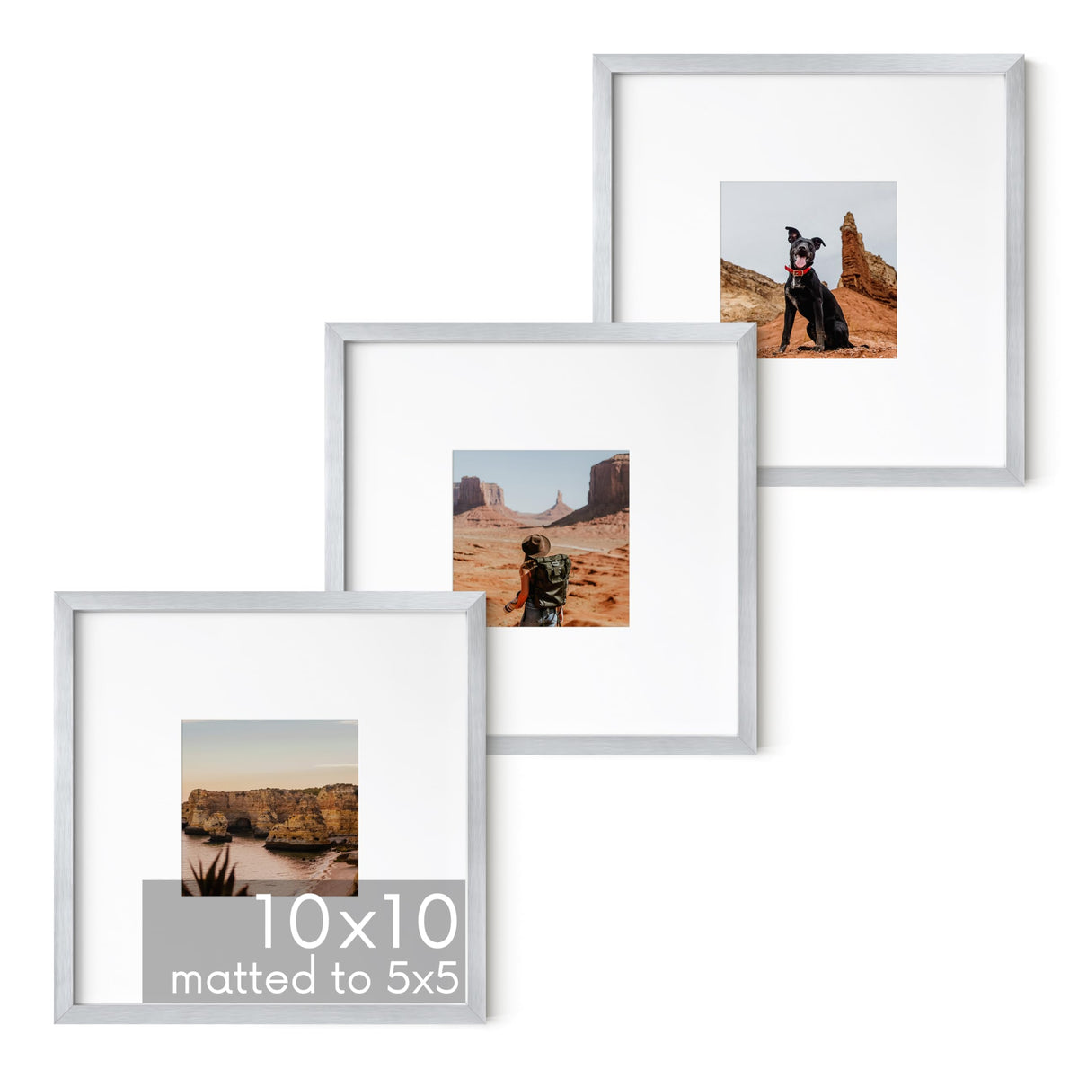 10x10 Silver Metal Picture Frames Matted to 5x5 (3 Count)