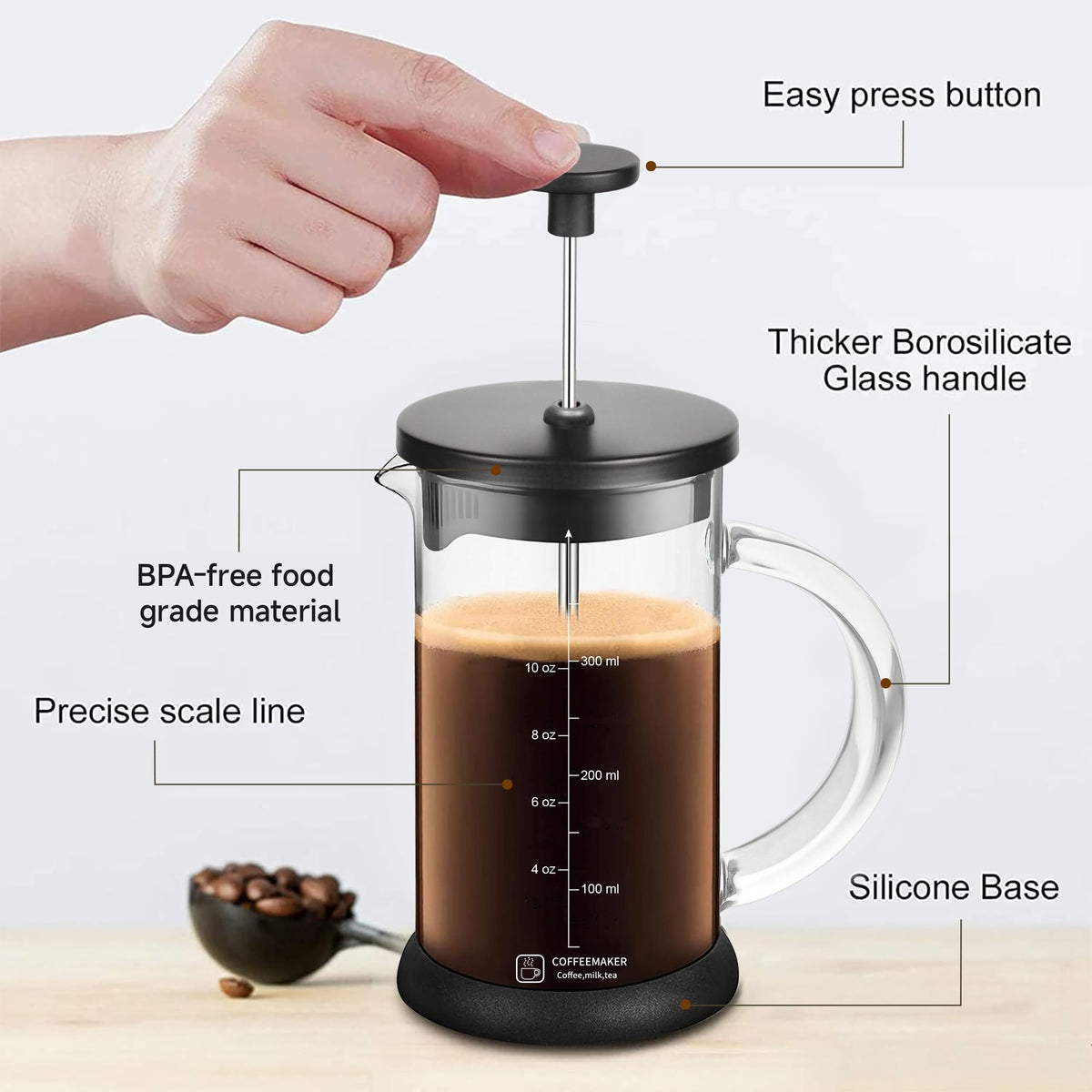French Press Coffee Maker 12 Ounce Espresso Tea Coffee Maker with 4 Filters System