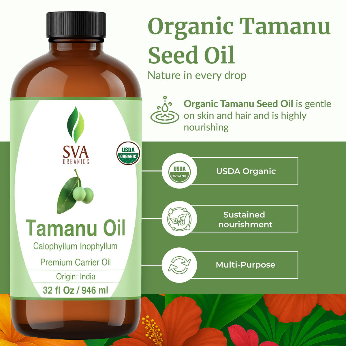 SVA Organic Tamanu Seed Carrier Oil (32 Fl Oz)