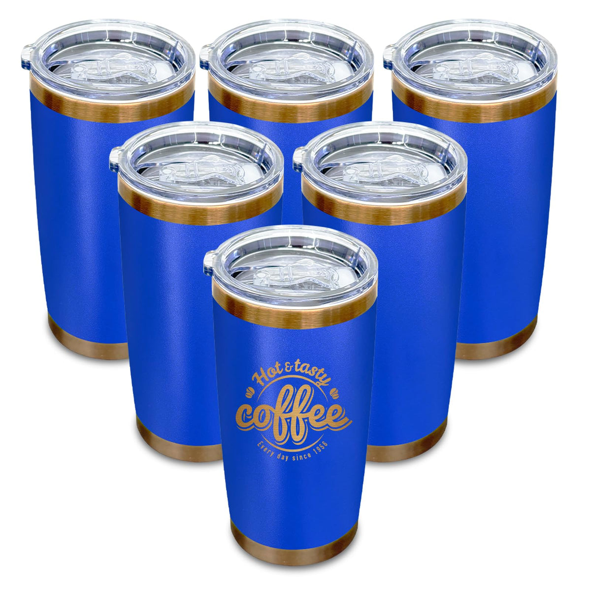 20 oz Insulated Tumblers Bulk With Lid and Straw Cobalt Blue (6 Count)