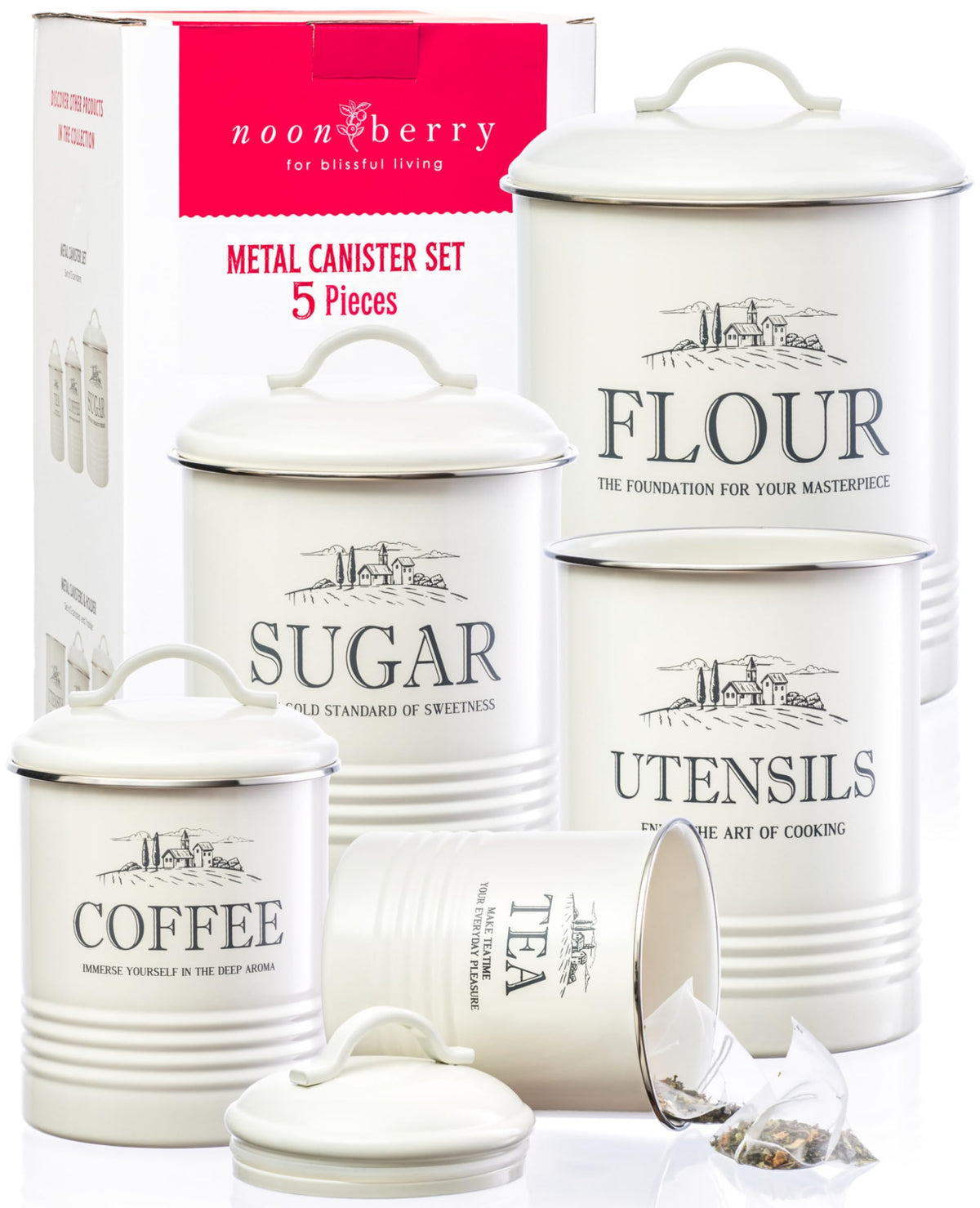 5 Piece Farmhouse Kitchen Canister Sets for Kitchen Counter (5 Count)