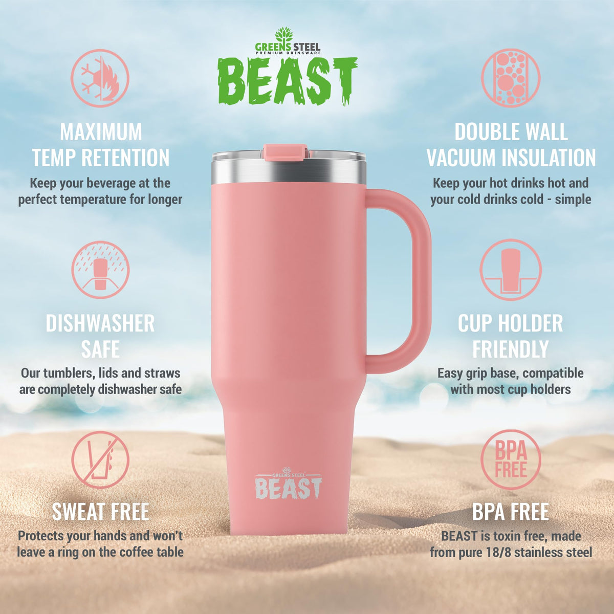 Beast 50 oz Tumbler with Handle Stainless Steel Vacuum Insulated Coffee Ice Cup Double Wall Travel Flask