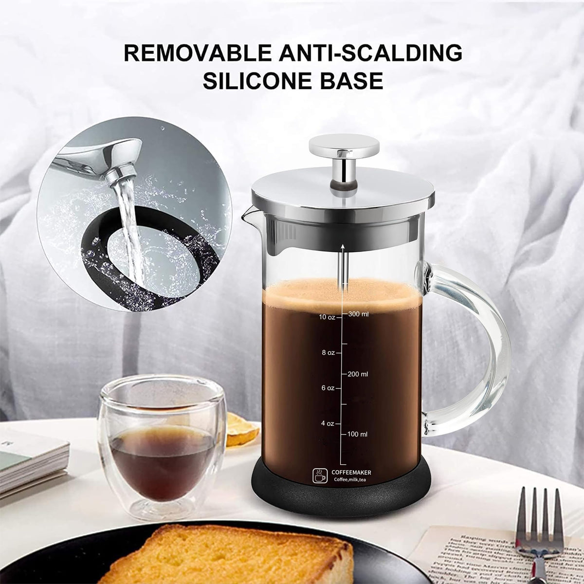French Press Coffee Maker 12 Ounce Espresso Tea Coffee Maker with 4 Filters System