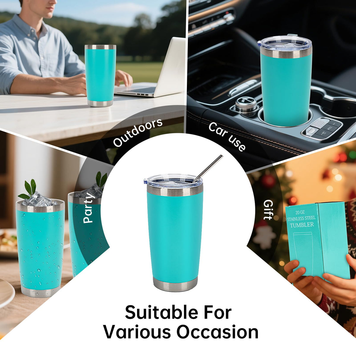 32 Pack 20oz Stainless Steel Insulated Bulk Tumblers with Lid&Straw (32 Count)