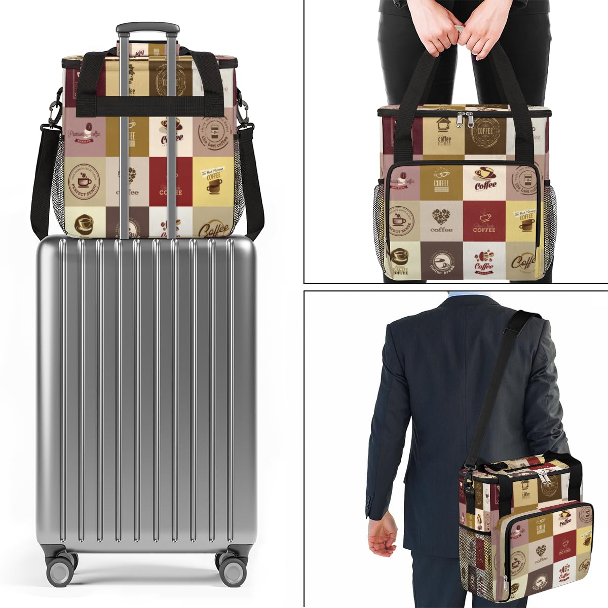 Set of Coffee Icons Maker Carring Bag Travel Carrying Storage Tote Compatible with Keurig K