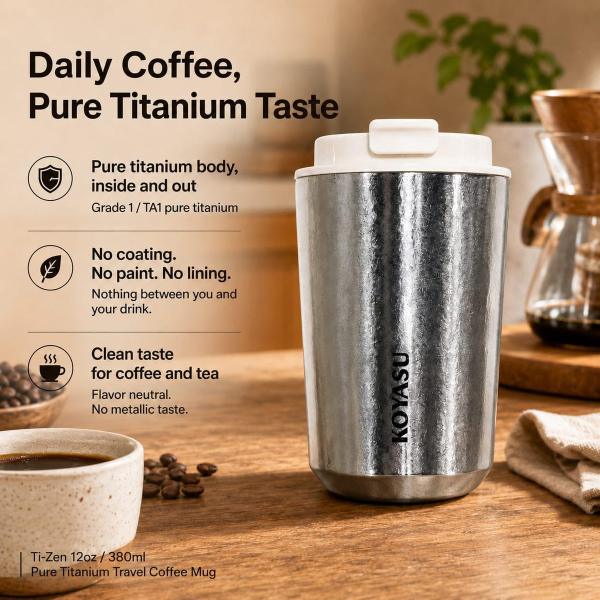 Ti Zen Pure Titanium Travel Coffee Mug