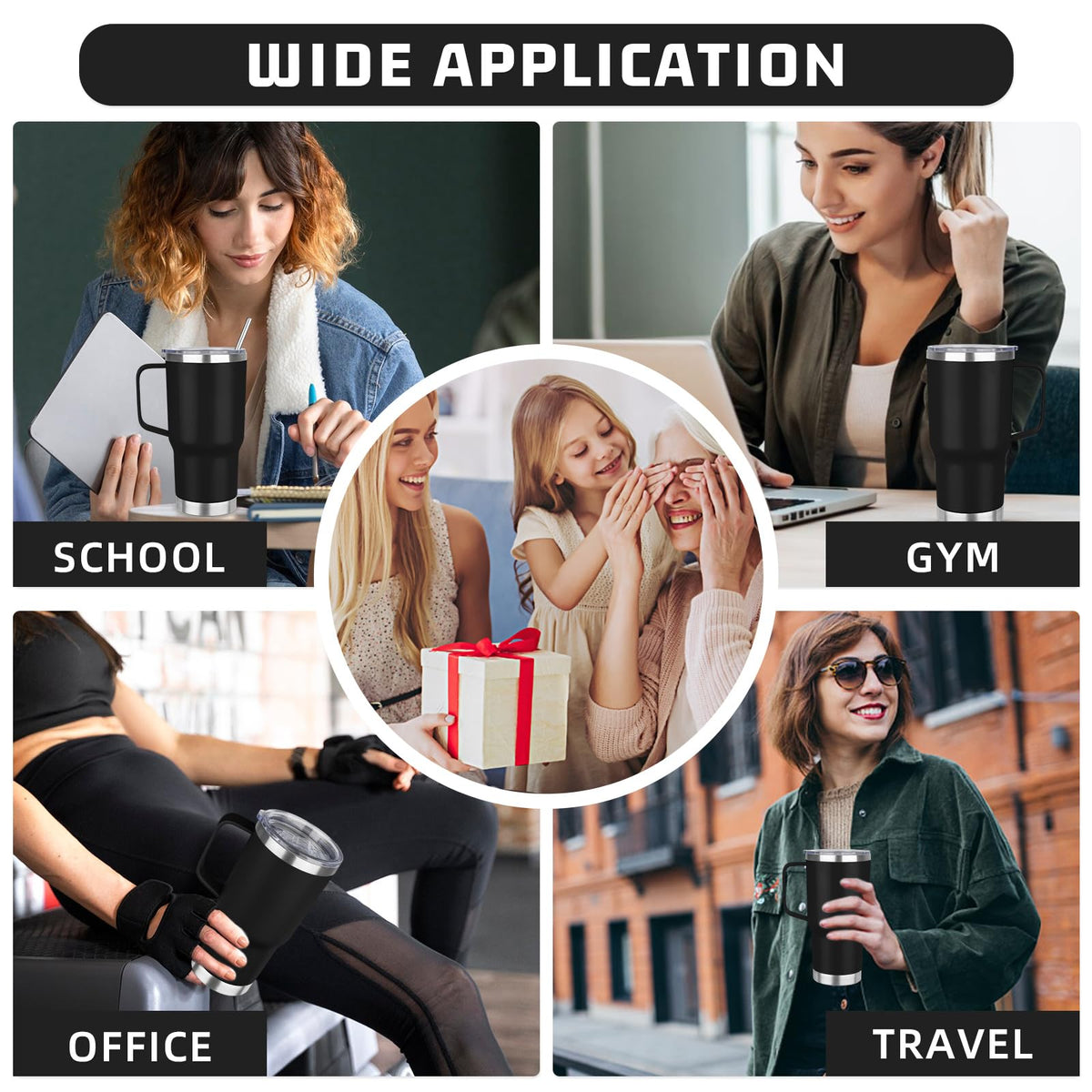 20 oz Tumbler with Handle Stainless Steel Insulated Coffee Tumbler with Lid and Straw Double Wall Vacuum Insulated Coffee Mug Leak Proof Travel Mug Tumbler for Hot and Cold Drink (4 Count)