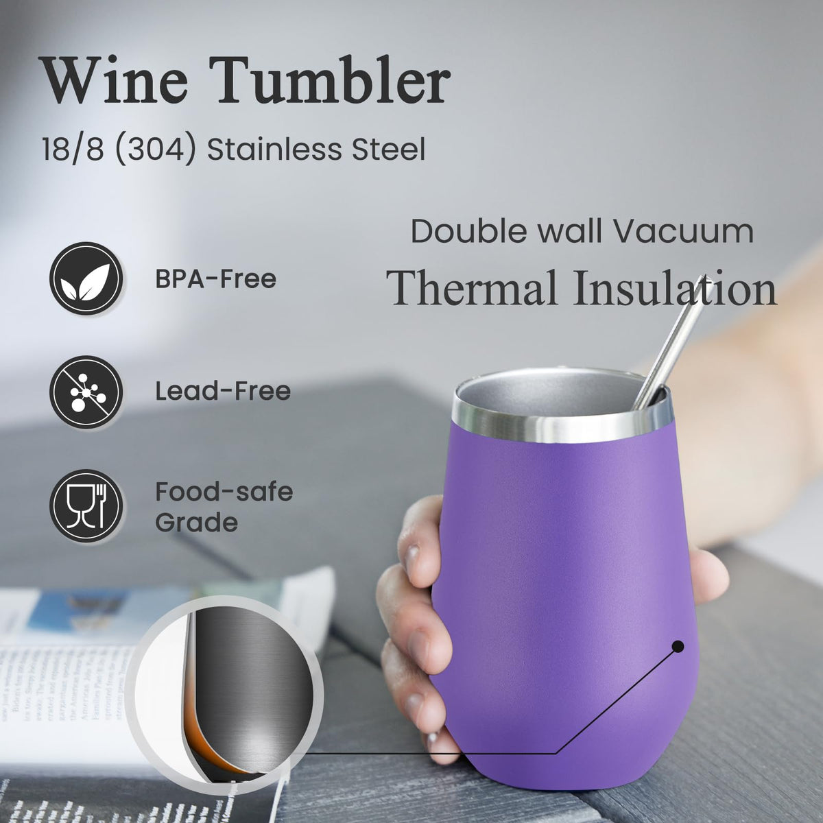 12oz Stainless Steel Wine Tumbler with Lid