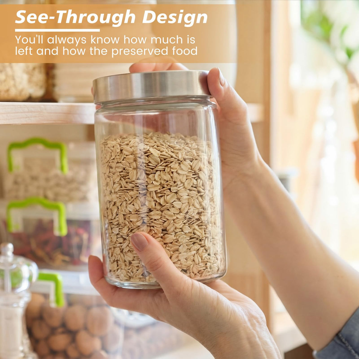 6 Pcs 34 oz Clear Glass Canister Set with Stainless Steel Lids (6 Count)