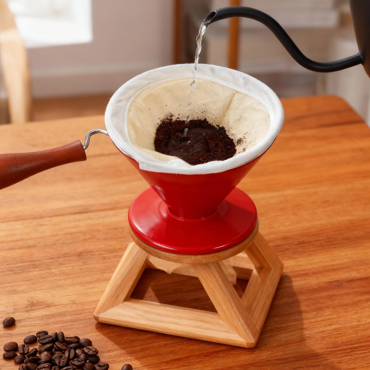 Flannel Cloth Coffee Filter with Wooden Handle