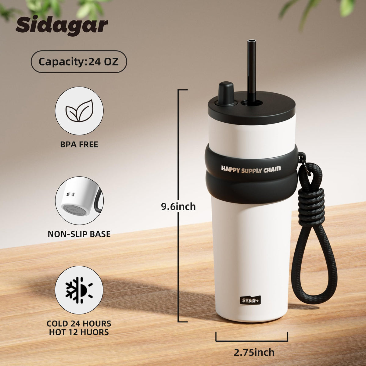 24 oz Stainless Steel Tumbler with Lid and Straw