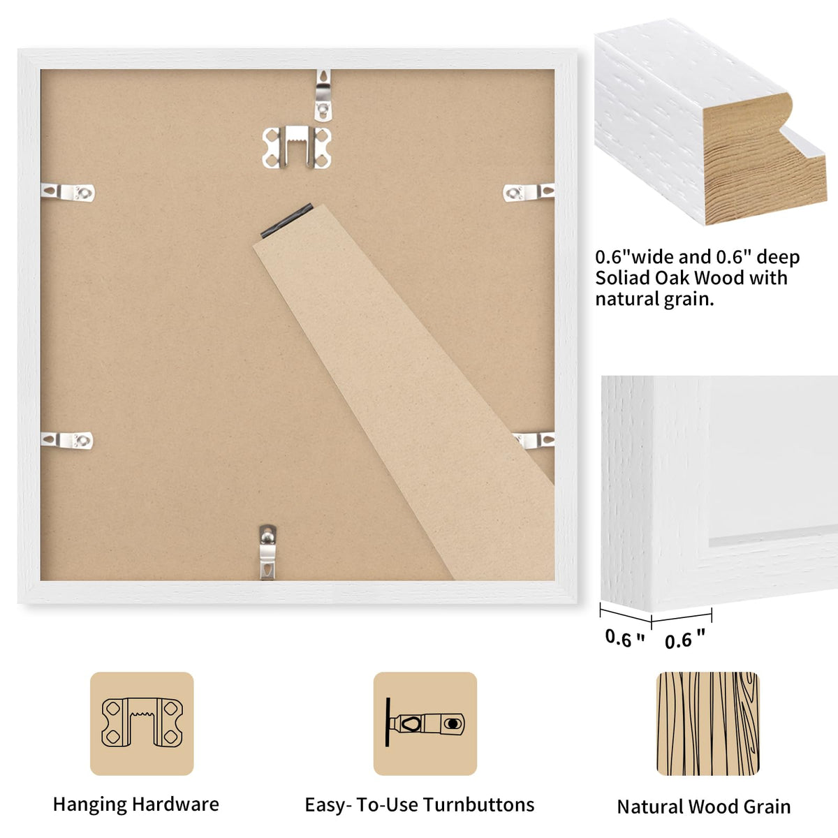 8x8 Solid Oak Wood Picture Frames (3 Count)